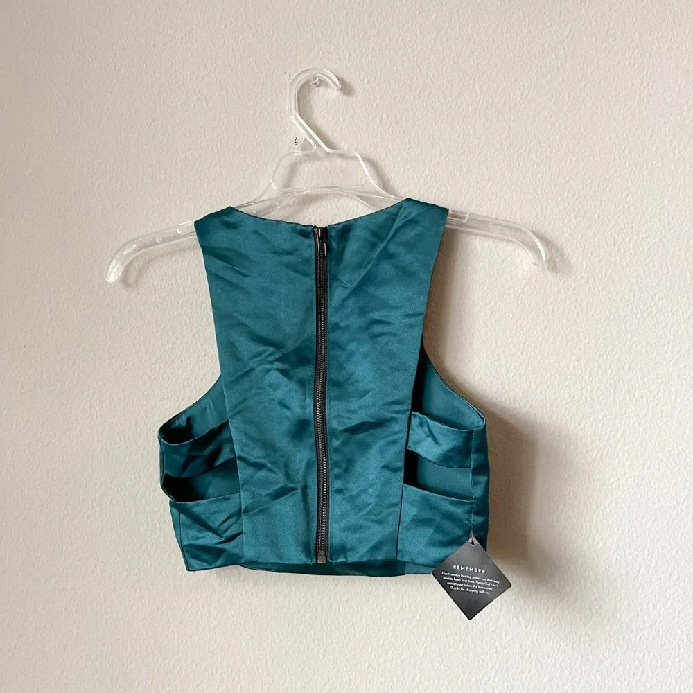 Nasty Gal / Teal Night Fever Satin Top NWT XXS - Picture 7 of 9